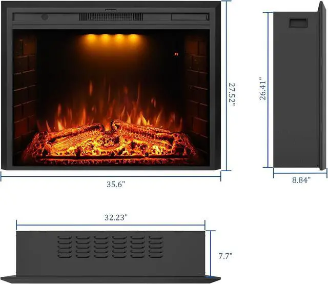 Alt view image 4 of 7 - 36 inch Electric Fireplace, Wall Fireplace Electric with Remote Control, Realistic Log and Crackling Sound, Overheating Protection and Timer, 750/1500W Black