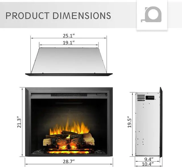 Alt view image 3 of 5 - LegendFlame Carl 28" W Electric Fireplace Insert (EF262), Fireplace Heater 750/1500W, Fire Crackling Sound, Remote Control