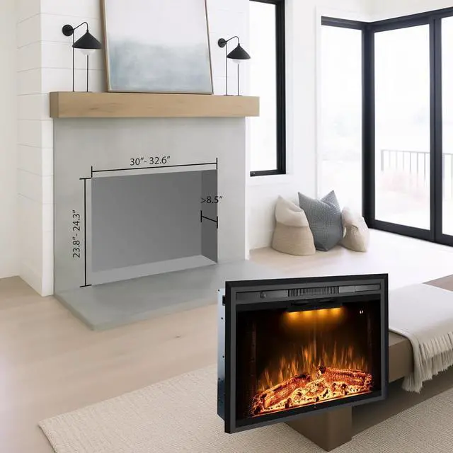 Alt view image 2 of 7 - 33 Electric Fireplace Inserts with Glass Door and Mesh Screen, Multicolor Flames & Fire Crackling Sounds, Timer, Overheating Protection Fireplace Heater, 750/1500W