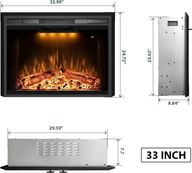 Alt view image 3 of 7 - 33 Electric Fireplace Inserts with Glass Door and Mesh Screen, Multicolor Flames & Fire Crackling Sounds, Timer, Overheating Protection Fireplace Heater, 750/1500W