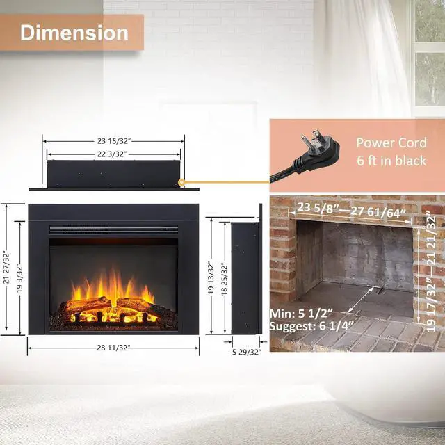 Alt view image 3 of 7 - LegendFlame Jaden 28" W x 22" H (EF321) Electric Fireplace Insert with Front Trim Kit, Fire Crackling Sound, 750W/1500W Heater, Remote Control