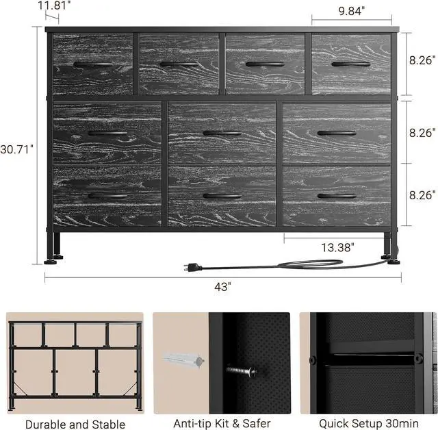 Alt view image 3 of 6 - Dresser for Bedroom 10 drawer TV Stand Black fabric dresser for 55'' TV