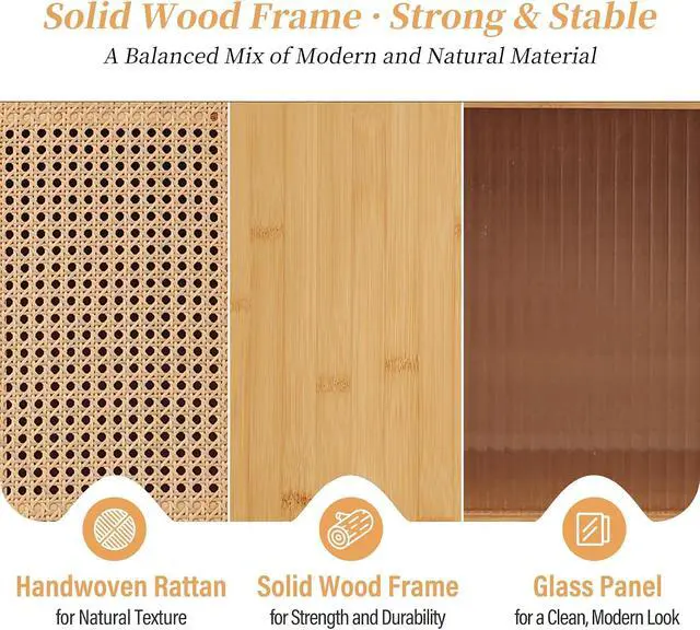 Alt view image 7 of 7 - Tiita Rattan TV Stand for 55 Inch TV, Bamboo Cabinet with Storage, Wood