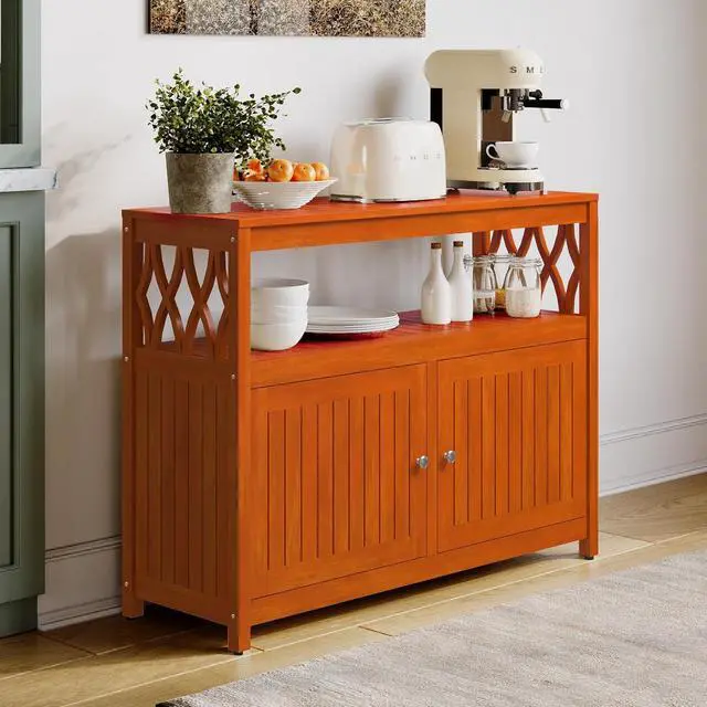Alt view image 2 of 7 - DTY Outdoor Living Longs Peak Eucalyptus Wood Sideboard Table, Outdoor Buffet Cabinet with Storage, Natural Oil Weather-Resistant Finish