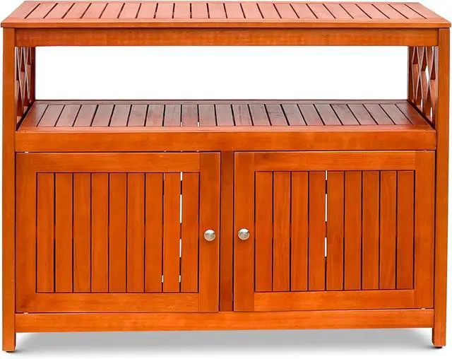 Alt view image 4 of 7 - DTY Outdoor Living Longs Peak Eucalyptus Wood Sideboard Table, Outdoor Buffet Cabinet with Storage, Natural Oil Weather-Resistant Finish
