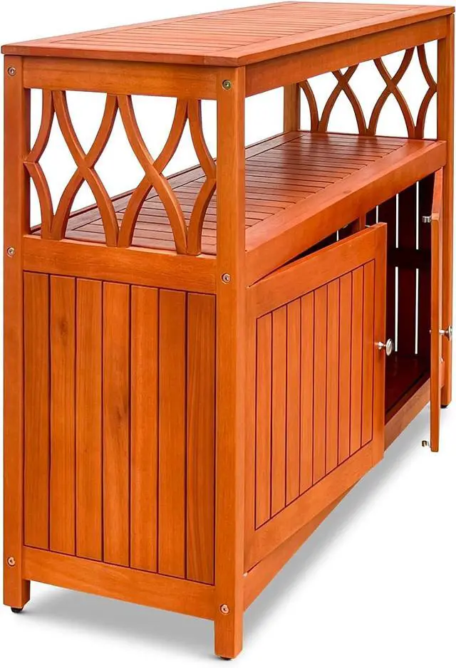 Alt view image 5 of 7 - DTY Outdoor Living Longs Peak Eucalyptus Wood Sideboard Table, Outdoor Buffet Cabinet with Storage, Natural Oil Weather-Resistant Finish