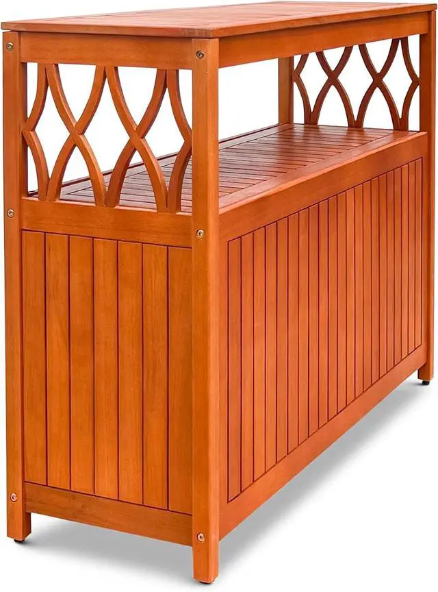Alt view image 6 of 7 - DTY Outdoor Living Longs Peak Eucalyptus Wood Sideboard Table, Outdoor Buffet Cabinet with Storage, Natural Oil Weather-Resistant Finish