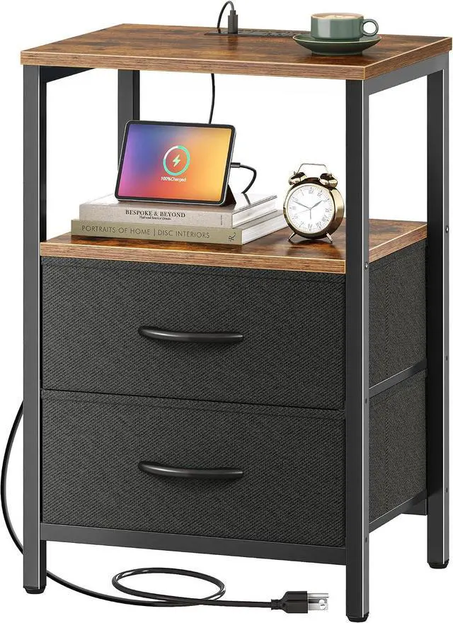 Main image of Huuger Nightstand with Charging Station, Side Table with Fabric Drawers