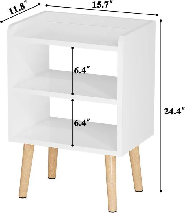 Alt view image 2 of 7 - White Nightstand Small Bedside Table Kids Nightstand 3-tier Wood Side Table