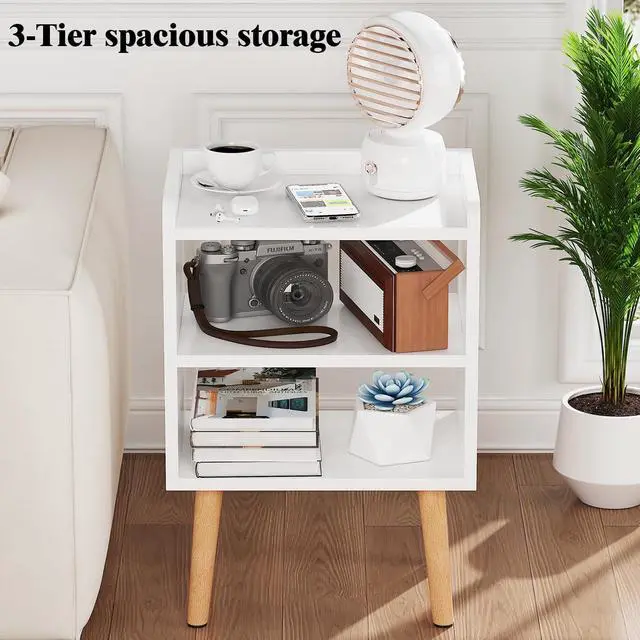 Alt view image 3 of 7 - White Nightstand Small Bedside Table Kids Nightstand 3-tier Wood Side Table