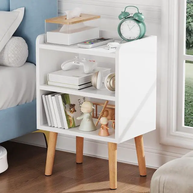 Alt view image 4 of 7 - White Nightstand Small Bedside Table Kids Nightstand 3-tier Wood Side Table