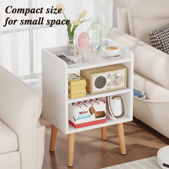 Alt view image 5 of 7 - White Nightstand Small Bedside Table Kids Nightstand 3-tier Wood Side Table