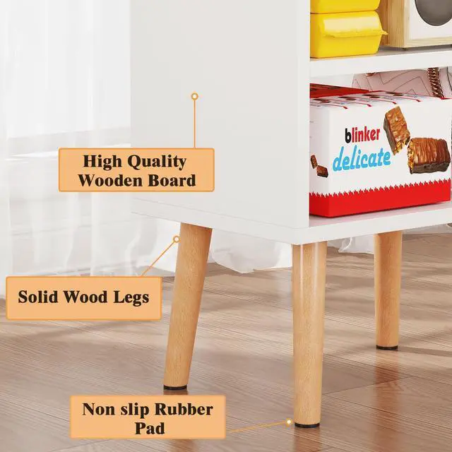 Alt view image 6 of 7 - White Nightstand Small Bedside Table Kids Nightstand 3-tier Wood Side Table