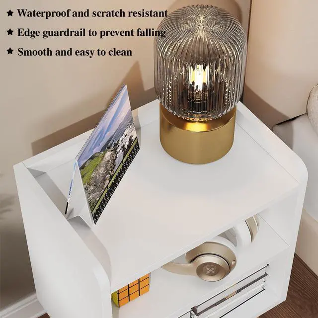 Alt view image 7 of 7 - White Nightstand Small Bedside Table Kids Nightstand 3-tier Wood Side Table