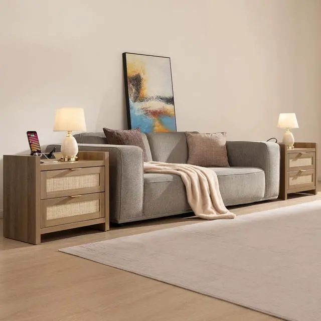 Alt view image 2 of 7 - SICOTAS Rattan Nightstand Set of 2, Bedside Table with 2 Large Drawers