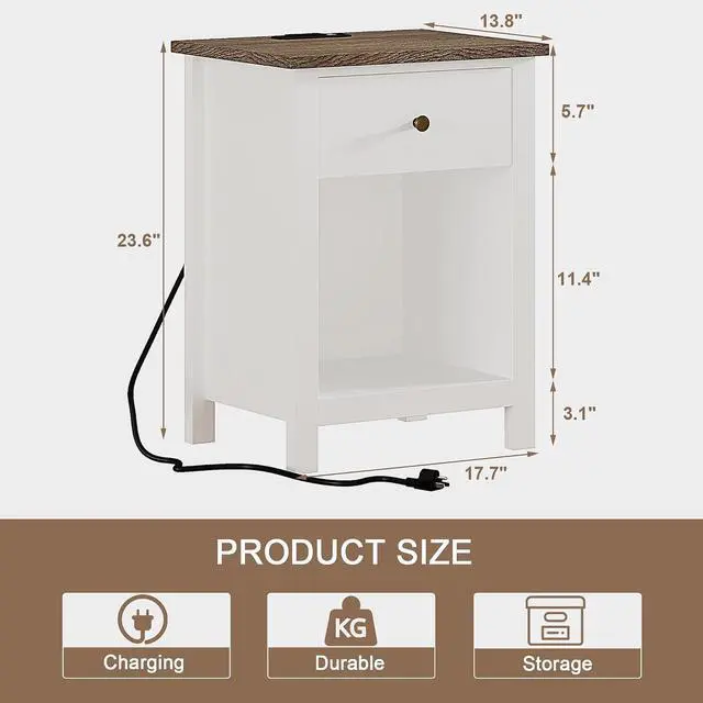 Alt view image 2 of 7 - ChooChoo Farmhouse Nightstand with Charging Station