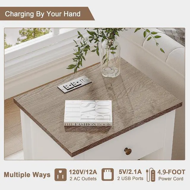 Alt view image 3 of 7 - ChooChoo Farmhouse Nightstand with Charging Station