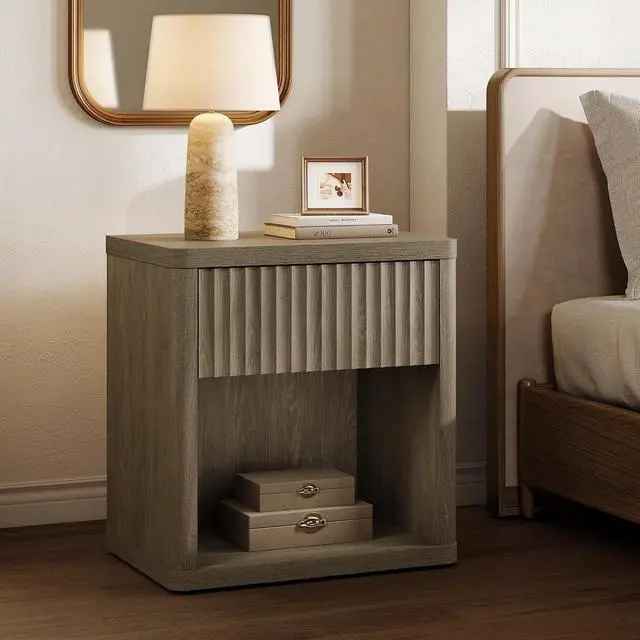 Alt view image 2 of 7 - SICOTAS Night Stand Set of 2 Nightstands with Drawer Storage Fluted Bed Side Table End Table Large Modern Wide Bedside Stand Mid Century Night Stands for Bedroom Living Room Sofa Office, Grey Alder