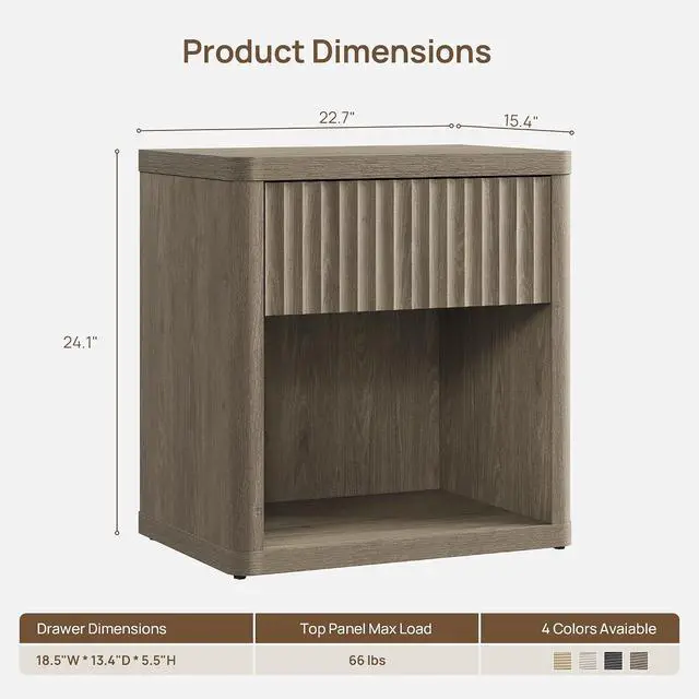 Alt view image 3 of 7 - SICOTAS Night Stand Set of 2 Nightstands with Drawer Storage Fluted Bed Side Table End Table Large Modern Wide Bedside Stand Mid Century Night Stands for Bedroom Living Room Sofa Office, Grey Alder