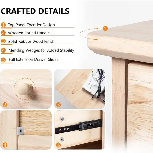 Alt view image 7 of 7 - VINGLI Unfinished Natural Solid Wood Floating Nightstand for Bedroom Set of 2, Small Nightstand with Drawer & Open Shelf, Farmhouse Night Stand Wall-Mounted Bedside Table for Small Space Color DIY