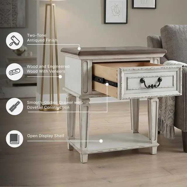 Alt view image 4 of 7 - Signature Design by Ashley Realyn 24-in French Country 1-Drawer Nightstand