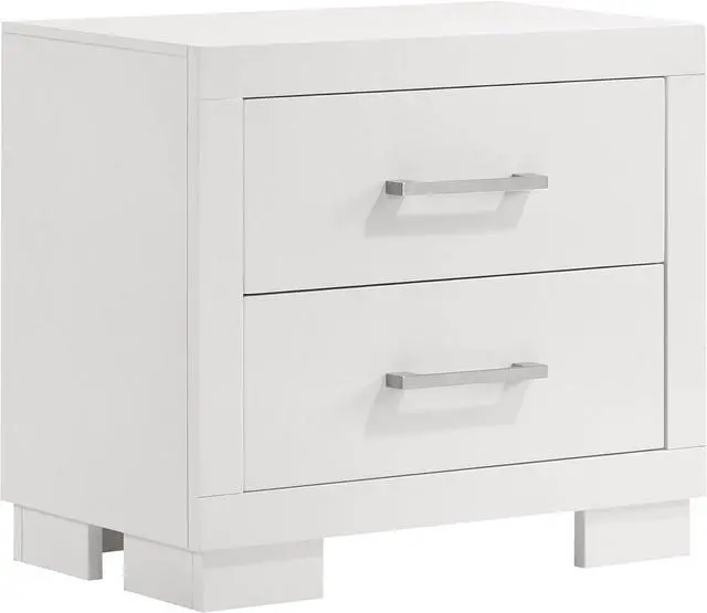 Main image of Coaster Home Furnishings - Jessica - Wood - 2-Drawer Nightstand with Silver Bar Handles, Flat Drawer Fronts, Boxy Frame and Hidden Storage - Bedroom - Snow White - 202992