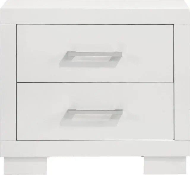 Alt view image 3 of 7 - Coaster Home Furnishings - Jessica - Wood - 2-Drawer Nightstand with Silver Bar Handles, Flat Drawer Fronts, Boxy Frame and Hidden Storage - Bedroom - Snow White - 202992