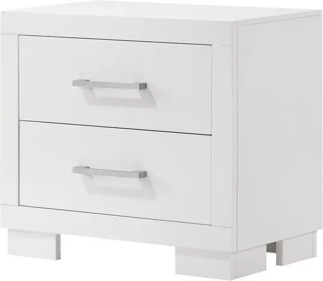 Alt view image 4 of 7 - Coaster Home Furnishings - Jessica - Wood - 2-Drawer Nightstand with Silver Bar Handles, Flat Drawer Fronts, Boxy Frame and Hidden Storage - Bedroom - Snow White - 202992