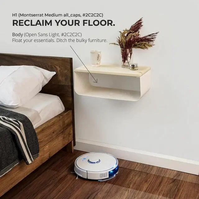 Alt view image 4 of 7 - Floating Nightstand with Spruce Top | Modern Bedroom Decor | Minimalist Wall-Mounted Bedside Nightstand| Wall Mounted Shelf | Cloudy Oasis: Serene White
