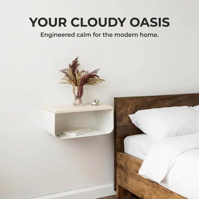 Alt view image 5 of 7 - Floating Nightstand with Spruce Top | Modern Bedroom Decor | Minimalist Wall-Mounted Bedside Nightstand| Wall Mounted Shelf | Cloudy Oasis: Serene White