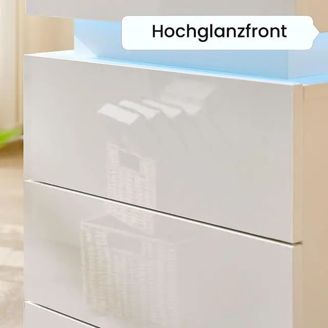 Alt view image 5 of 7 - CLIPOP Modern Nightstand, LED Night Stand with 3 High Gloss Chest of Drawers, Bedside Table Cabinet with Remote Control Lights, Wood Matte Nightstand 21.6" Tall Bedroom Furniture, White