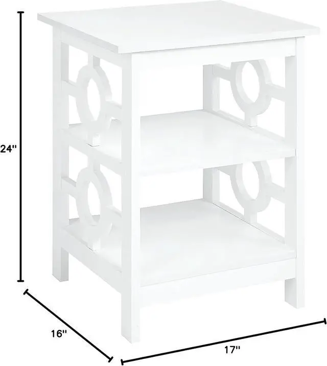 Alt view image 2 of 7 - White Finish Wooden Circle Design Chair Side End Table Nightstand Phone Stand with 3-Tier Shelf