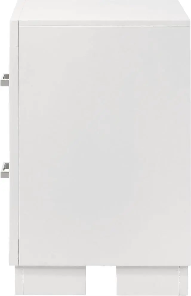 Alt view image 5 of 7 - Coaster Home Furnishings - Jessica - Wood - 2-Drawer Nightstand with Silver Bar Handles, Flat Drawer Fronts, Boxy Frame and Hidden Storage - Bedroom - Snow White - 202992