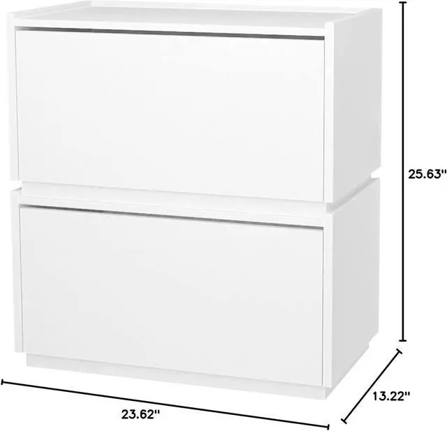 Alt view image 3 of 7 - woodtalks Stackable Lift-up Door Cabinet Dresser, Set of 2 Storage Bins with Lids, Multi-Purpose Storage Closet Cube Dressers for Bedroom, Nightstand Sofa Beside Table Drawer Chest, 23.6 in, White