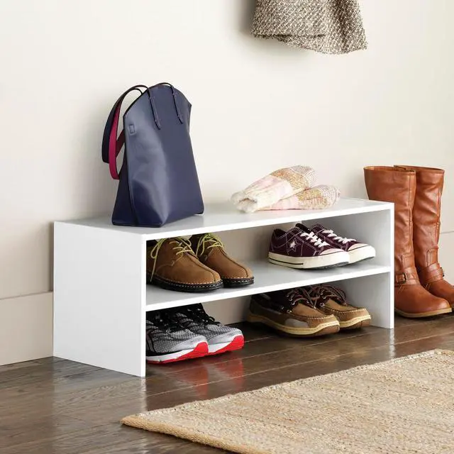 Alt view image 2 of 7 - Whitmor Stackable 31" Extra Wide 2-Shelf Storage Organizer, White