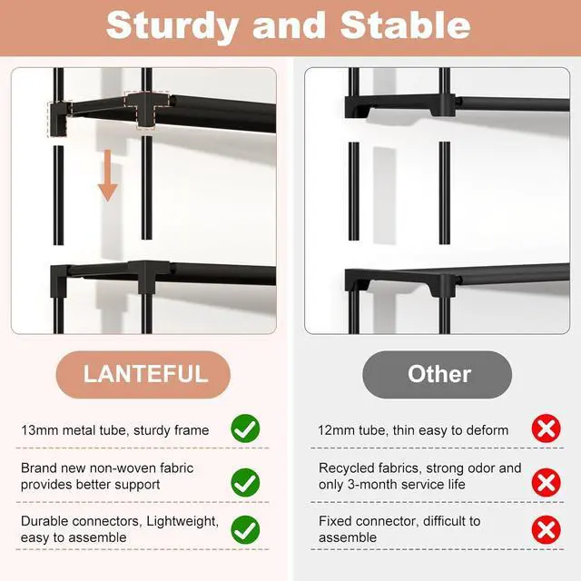 Alt view image 7 of 7 - LANTEFUL Shoe Rack with Covers - 10 Tiers Tall Shoe Rack Organizer Large Capacity Shoe Shelf Storage 40 Pairs Space Saving Vertical Shoe Storage Organizer for Closet, Entryway, Dorm, Bedroom