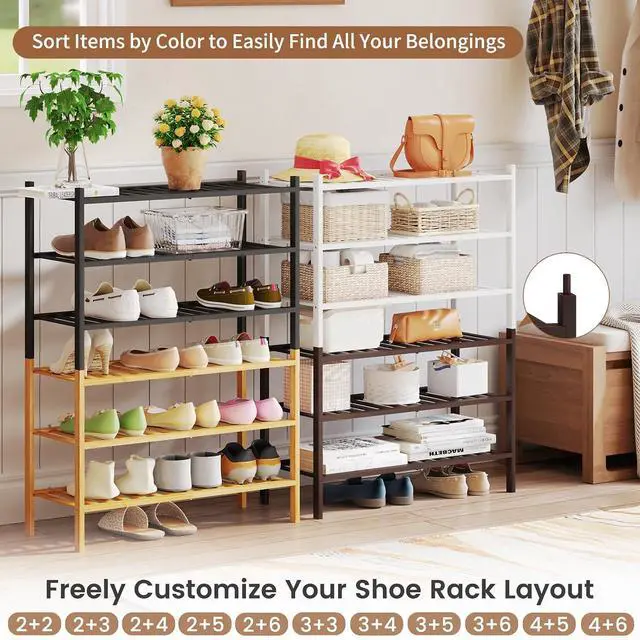 Alt view image 3 of 7 - Bamboo Shoe Rack Stackable Shoe Shelf Storage Organizer for Unit Entryway Hallway and Closet Sturdy Freestanding Shoe Shelf(3 Tier Natural)