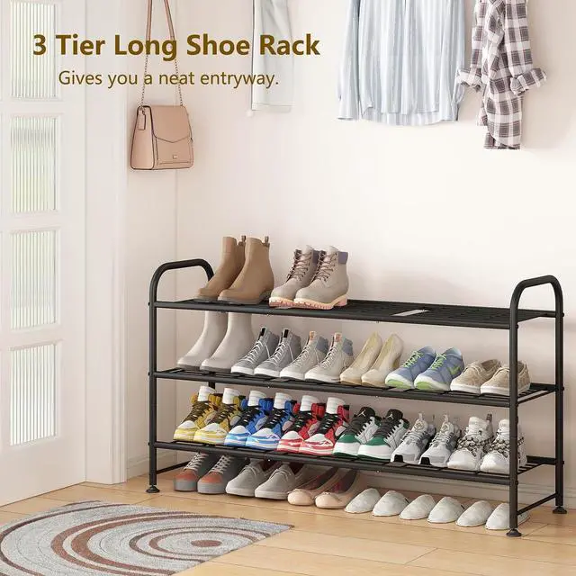 Alt view image 3 of 6 - LINZINAR 3 Tier Long Shoe Rack for Closet Metal Shoe Organizer for Entryway