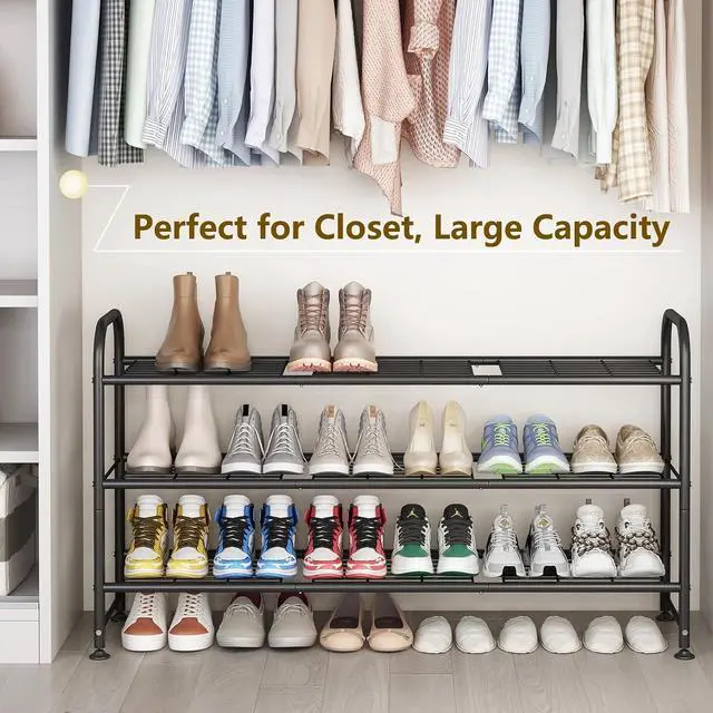 Alt view image 4 of 6 - LINZINAR 3 Tier Long Shoe Rack for Closet Metal Shoe Organizer for Entryway