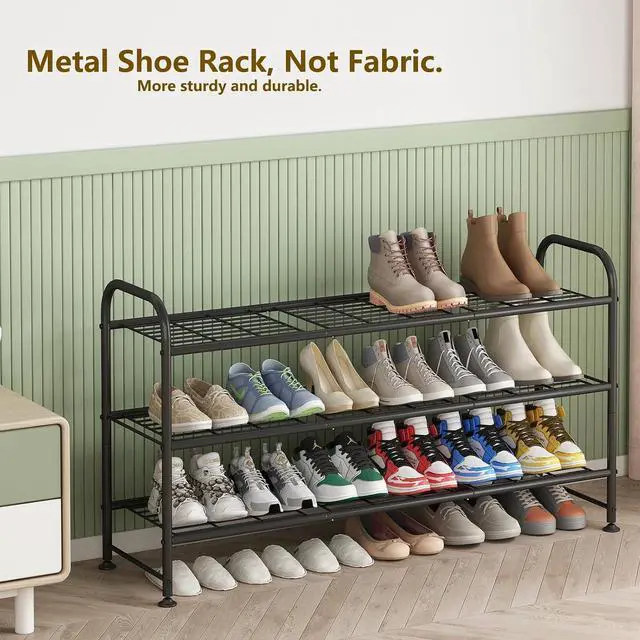 Alt view image 5 of 6 - LINZINAR 3 Tier Long Shoe Rack for Closet Metal Shoe Organizer for Entryway