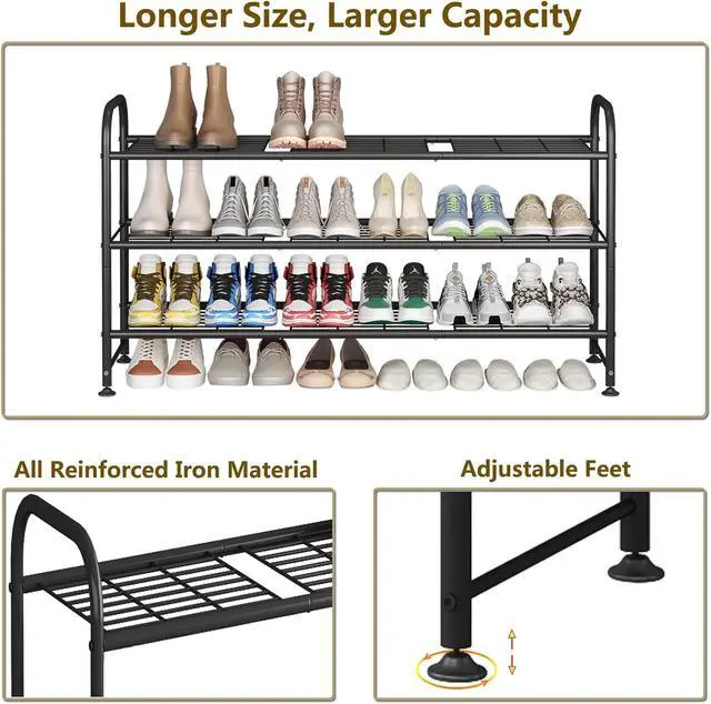 Alt view image 6 of 6 - LINZINAR 3 Tier Long Shoe Rack for Closet Metal Shoe Organizer for Entryway