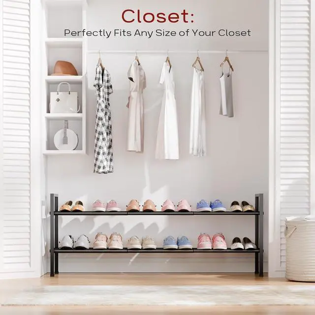 Alt view image 2 of 7 - Bumusty 2 Tier Long Expandable Shoe Rack for Closet, Black
