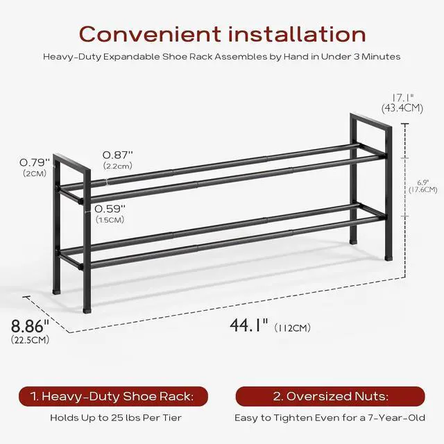 Alt view image 3 of 7 - Bumusty 2 Tier Long Expandable Shoe Rack for Closet, Black