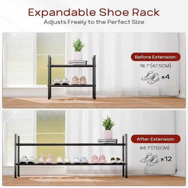 Alt view image 4 of 7 - Bumusty 2 Tier Long Expandable Shoe Rack for Closet, Black
