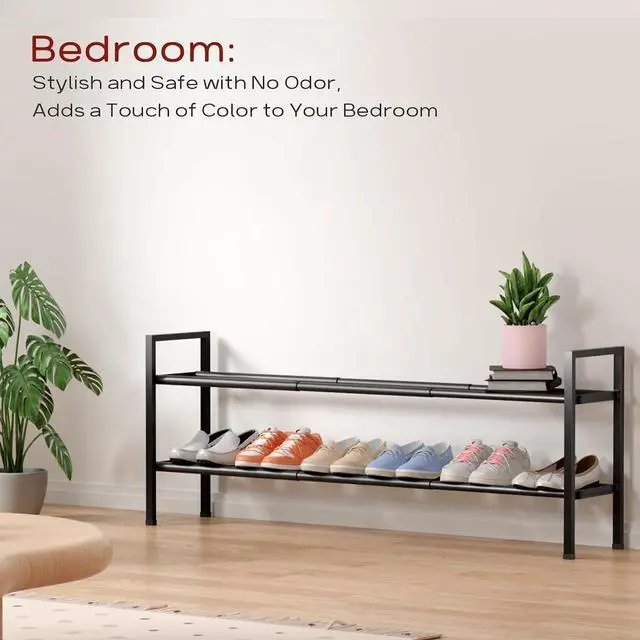 Alt view image 6 of 7 - Bumusty 2 Tier Long Expandable Shoe Rack for Closet, Black