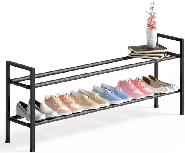 Alt view image 7 of 7 - Bumusty 2 Tier Long Expandable Shoe Rack for Closet, Black