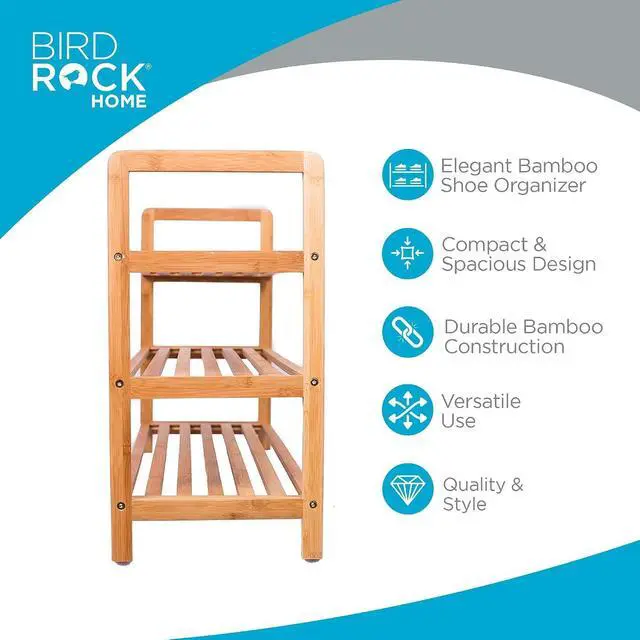 Alt view image 4 of 7 - BIRDROCK HOME Bamboo Shoe Rack Organizer for Entryway, Closet, or Front Door - Stackable Wooden Storage Shelf for Small Spaces, Indoor or Outdoor, Decorative Brown Madera - Elegant, Simple - 3 Tier