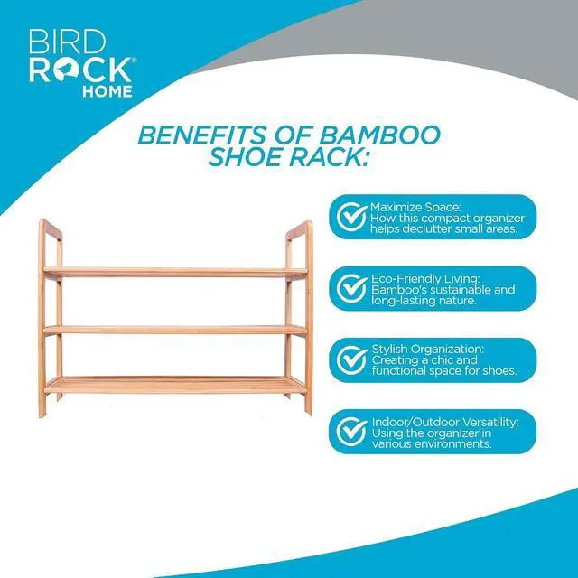 Alt view image 6 of 7 - BIRDROCK HOME Bamboo Shoe Rack Organizer for Entryway, Closet, or Front Door - Stackable Wooden Storage Shelf for Small Spaces, Indoor or Outdoor, Decorative Brown Madera - Elegant, Simple - 3 Tier