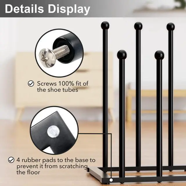 Alt view image 4 of 7 - pickpiff Free Standing Shoe Racks - Black Metal Boot Rack for Dorm Room, Closet, Entryway, Bedroom, Patio Outdoor, Hallway, Black, Shoe Storage Fit for 6 Pairs