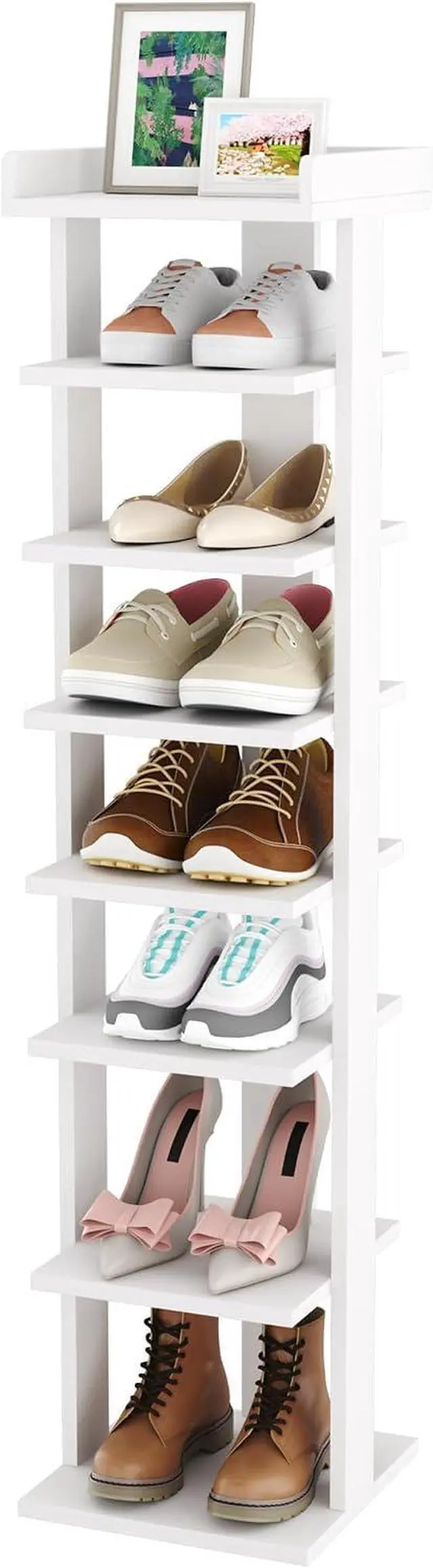 Main image of HOMEFORT 7-Tier Wood Shoe Rack, Entryway Shoe Tower,Vertical Shoe Organizer, Wooden Shoe Storage Stand, White